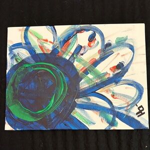Custom Art  Blue and Green Art Canvas Painting 12” x 9”